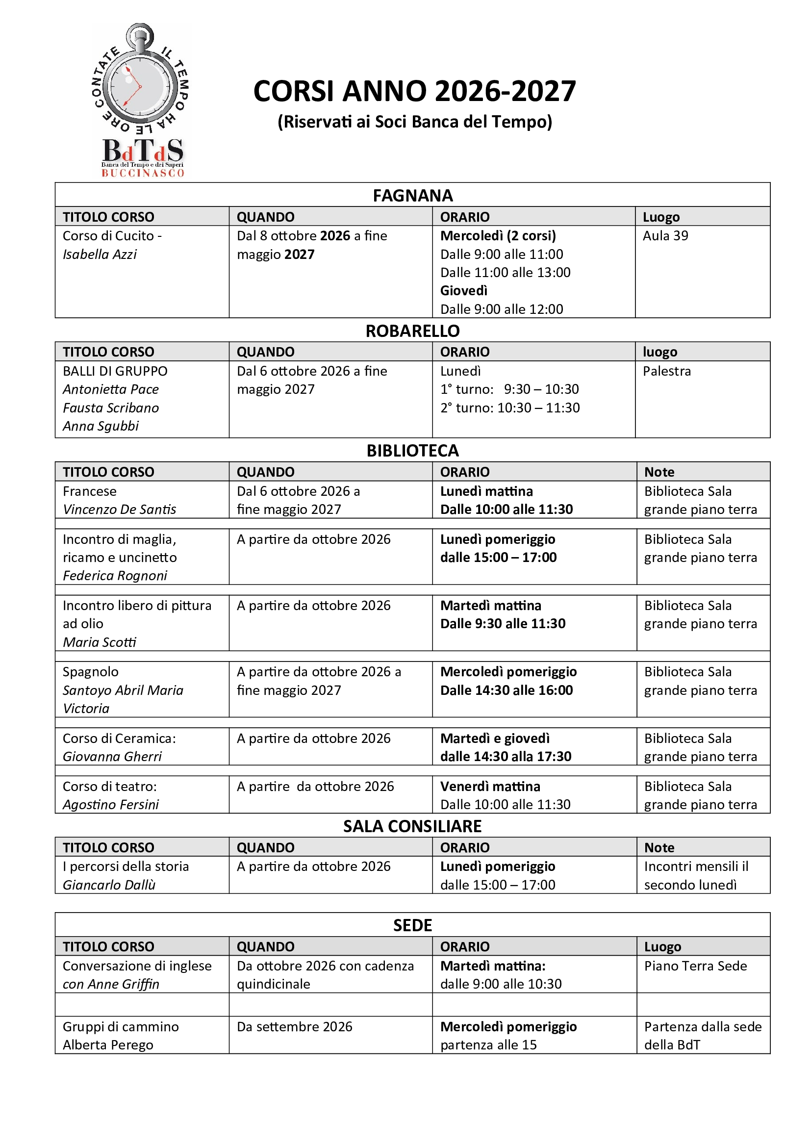 Attività 2026-2027 riservate soci